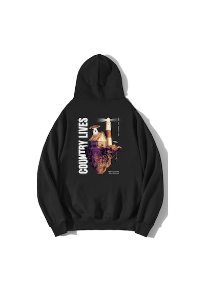 Brz Collection Unisex Oversize Country Lives Hoodie-siyah Siyah