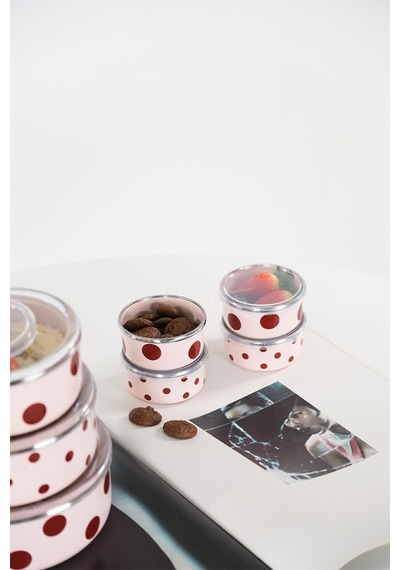 Emaylabxpeppythings Cherry Emaye 4 Lü Kapaklı Kase Çerezlik, Kahvaltılık, Reçellik, Zeytinlik, Sunumluk Seti 8cm 200 Ml Pembe - Bordo