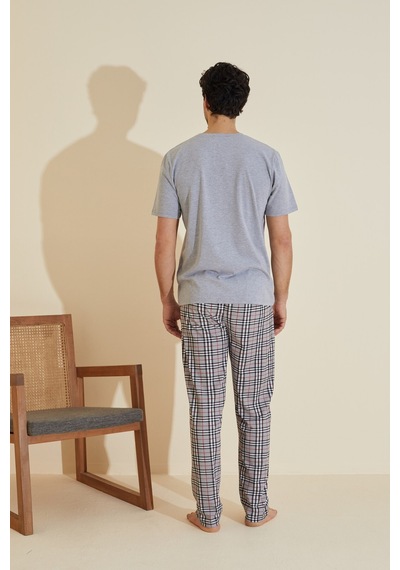 Siyah İnci Bisiklet Yaka Örme Pijama Takım 25109832 Gri