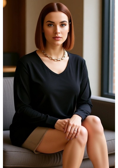 Ersefa Stil Kadın Boyfriend Yırtmaçlı Bluz Uzun Örme Regular Kalıp Büyük siyah