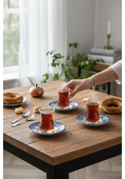 Akayev Porselen Vintage Blue 6 Parça Çay Tabağı