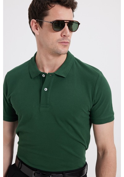 Tudors Erkek Slim Fit Dar Kesim %100 Pamuk Kısa Kollu Polo Yaka Haki Tişört-46212