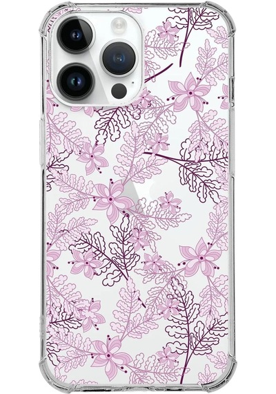 Apple Uyumlu iPhone 14 Pro Köşe Korumalı Antişok Kapak Floral Pembe Tasarımlı Şeffaf Kılıf