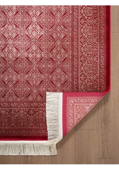 Imperial Luxe Il007j Kırmızı Çerçeveli Halı Klasik Desen 100 Tarak Bambu Viskon İpek Serisi-714 Kırmızı