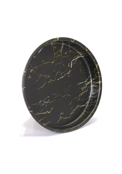 Ef163-50 Marble Black Desenli Yuvarlak Tepsi 36 Cm Desenli
