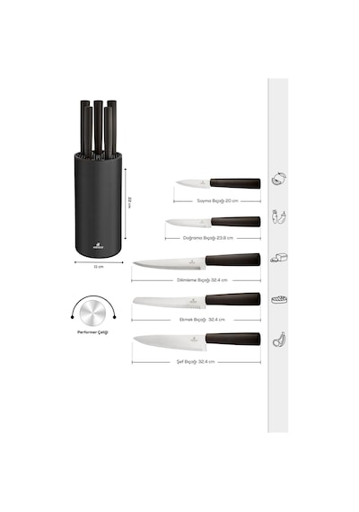 Karaca  Roscar Black 6 Parça Bıçak Seti