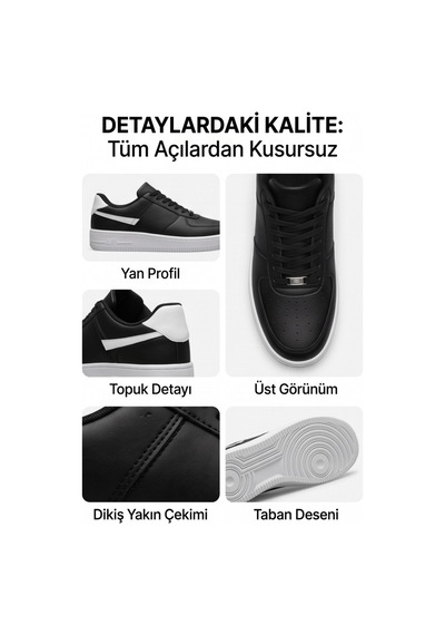 Aeterna Premium Unisex Sneaker - Dayanıklı Taban Rahat Siyah Beyaz Ayakkabı