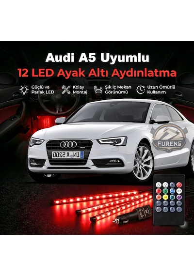 Audi A5 Uyumlu Rgb Ayak Altı Led 12 Led Kumandalı Müzik Duyarlı Araç İçi Aydınlatma 7 Renk 12v 1