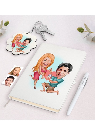 Kişiye Özel Sevgili Karikatürlü Beyaz Defter Kalem Ve Anahtarlık N11.15015