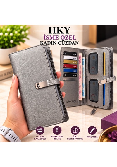 Hky Çok Kullanışlı İsme Özel Kadın Cüzdan Gümüş. Gümüş