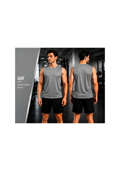 Beydex Erkek Nem Emici Hızlı Kuruma Atletik Teknik Sporcu Sıfır Kol T-shirt Gym Gri