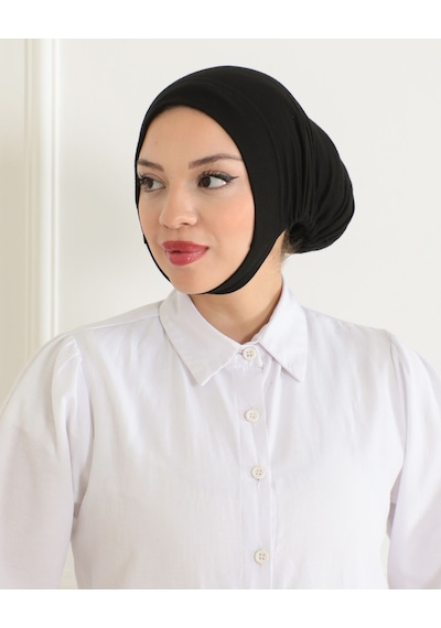 Melodi Scarf Kadın Tesettür Geniş Hacimli Pratik Ense Ve Çene Altından Geçmeli Kaymayan Bone Siyah Çeneli Bone Siyah