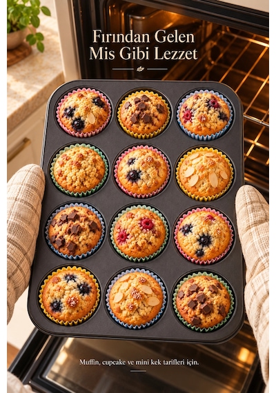Tilbe Home 2li Muffin Kek Kalıbı Cupcake Yanmaz Yapışmaz Kurabiye Kalıbı Fırın Çörek Browni Kapsül Tepsisi Siyah