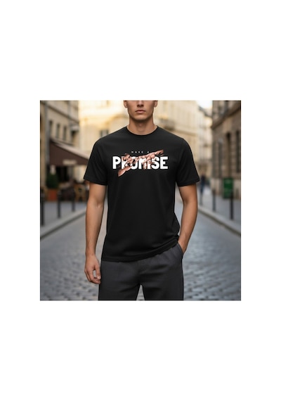 Urbantrendstore Unisex Promise Sade Basic Yazlık Siyah Tshirt Oversize Fit Rahat Geniş Salaş T-shirt Günlük Tişört Siyah