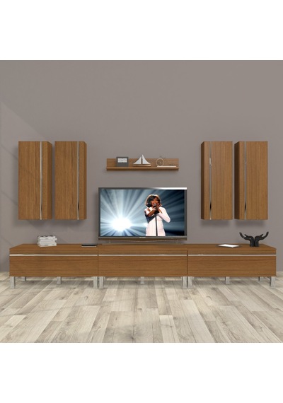 Decoraktiv Eko 8d Mdf Krom Ayaklı Tv Ünitesi Tv Sehpası Ceviz