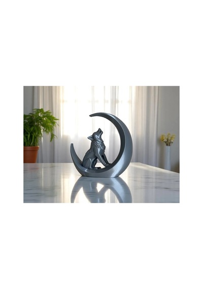 Ayda Uluyan Kurt, 15 Cm Uluyan Kurt Biblo, Dekoratif Kurt Figürlü Hediyelik Biblo Gri