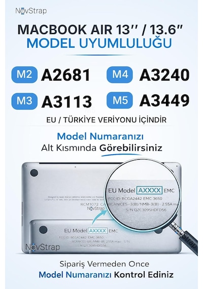 Macbook Air 13.6 İle Uyumlu Klavye Koruyucu Türkçe Q Şeffaf Silikon A2681 M2, A3113 M3, A3240
