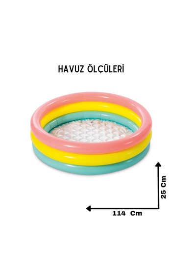 Lexroo Şişme Yumuşak Tabanlı Renkli 3 Boğumlu Baby Pool Çocuk Bebek Havuzu,114x25 Cm Ve Pompa+yama Çok Renkli