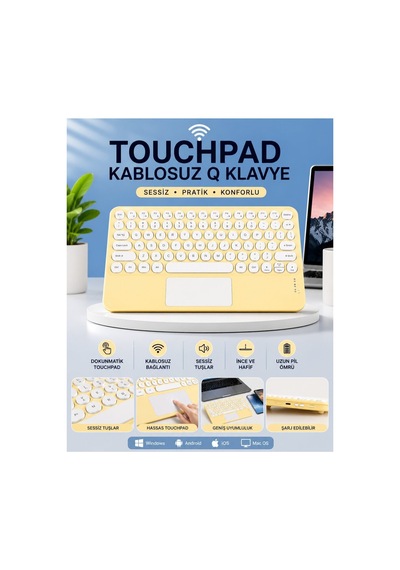 Touchpad Tüm Cihazlara Uyumlu Bluetooth Klavye Touchpad Slim Kablosuz Wifi Q Klavye - Hs08377185-3 Renkli