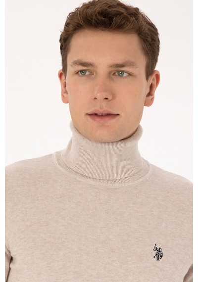 U.S. Polo Assn. Erkek Slim Fit Boğazlı Yaka Taş Melanj Kazak 50313640-VR225