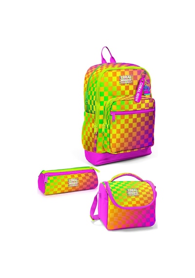 Coral High Kids Neon Renkli Dama Desenli 3 Lü Okul Çanta Seti Set0133203 Çok Renkli