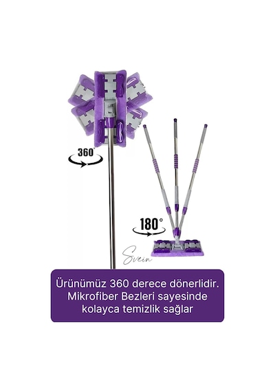 Tak Kullan Çıkart Teleskopik Saplı Yedek Bezli Mandallı Mop