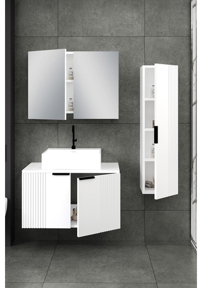 %100 Mdf 80 Cm Chester Banyo Dolabı + 30 Cm Boy Dolabı Beyaz %100 Mdf 80 Cm Chester Banyo Dolabı + 30 Cm Boy Dolabı Beyaz