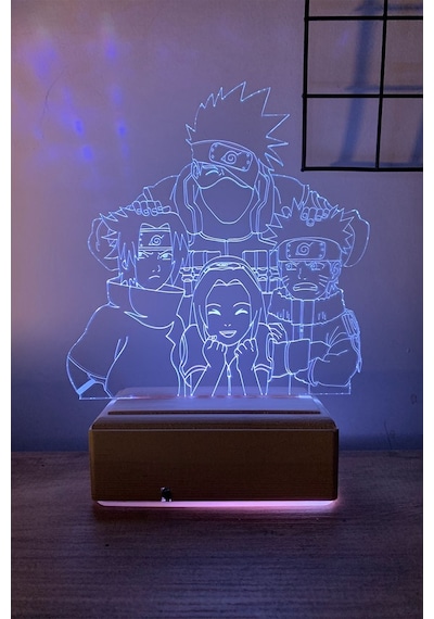 Naruto Team 7 Kakashi 16 Renk Kumandalı Gece Lambası Çok Renkli