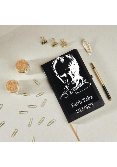 Kişiye Özel Atatürk Süliet Tasarımlı Defter Siyah