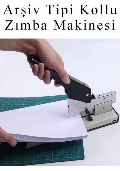 Büyük Boy Zımba Makinesi 1 Adet Arşiv Tipi Zımba Makinası 100 Sayfa Kapasiteli Zımba Teli Hediyeli Kollu Zımba Makinası