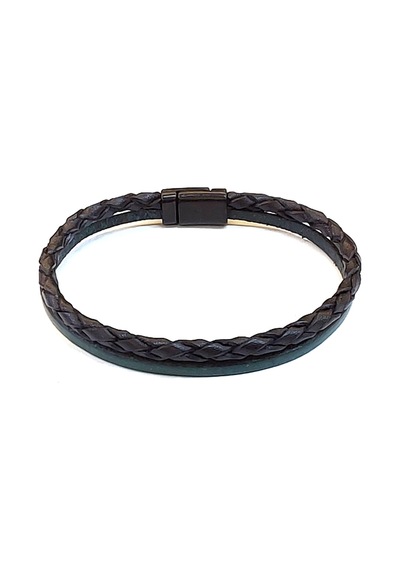 Pure Braid Core Tek Sıra Örgü Detaylı Erkek Hakiki Deri Bileklik-1412 Antrasit