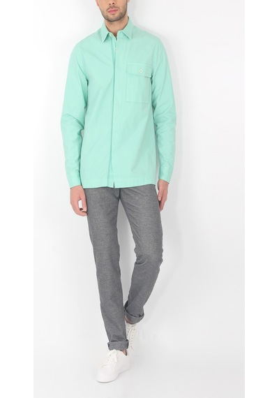 Unisex Mint Yeşili Gizli Düğme Kapamalı Cepli Overshirt  Gömlek Mint