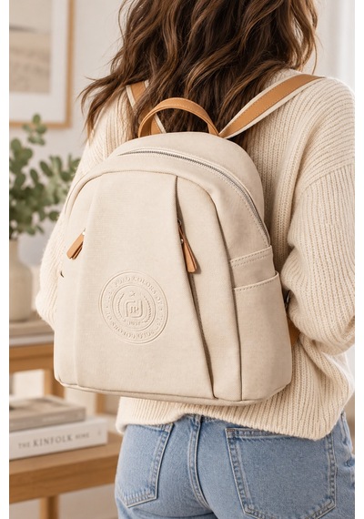 Krem 6026 Orijinal Just Polo Kadin 9 Bolmeli Orta Boy Sirt Cantasi 31x29 Cm