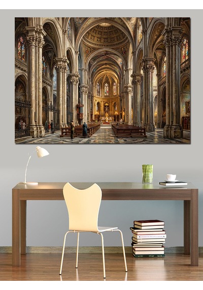 Tarihi Katedral İç Mekan Mimari Tablo Dekoratif Kanvas - Mdf Ahşap Tablo
