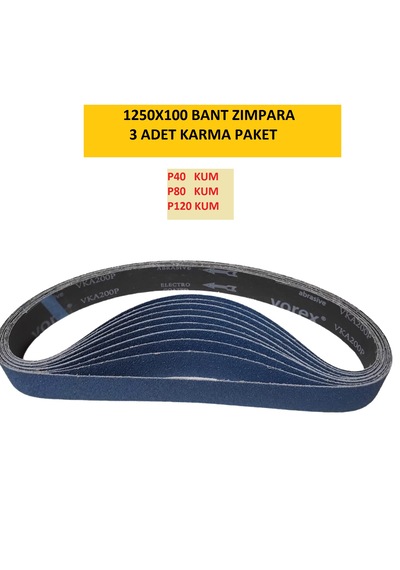 Bant Zımpara 1250x100 Zirkonyum 3 Lü Karma Paket P40 - P80 - P120 Kum