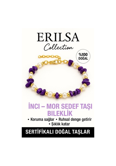 Sertifikalı İnci Ve Mor Sedef Taşı Bileklik Koruma Ve Ruhsal De Çok Renkli