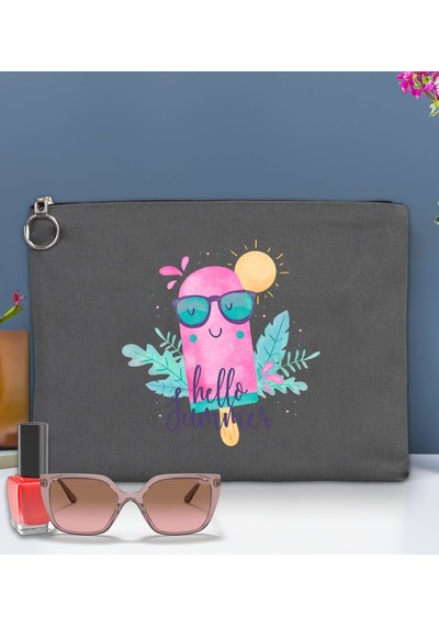 Bk Gift Yaz Temalı-5 Astarlı Antrasit Portföy Çanta 30x21cm, Baskılı El Çantası, Organizer Çanta Çok Renkli