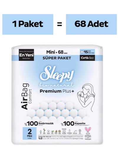 Sleepy Premium Plus Airbag Comfort Bebek Bezi 2 Beden 68 Adet Dlra Standart