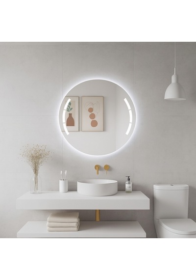 60x60 Cm Aurora Segment Led Segment Aydınlatmalı Yuvarlak Ayna Beyaz Işık 6500k Işık 6500k Beyaz