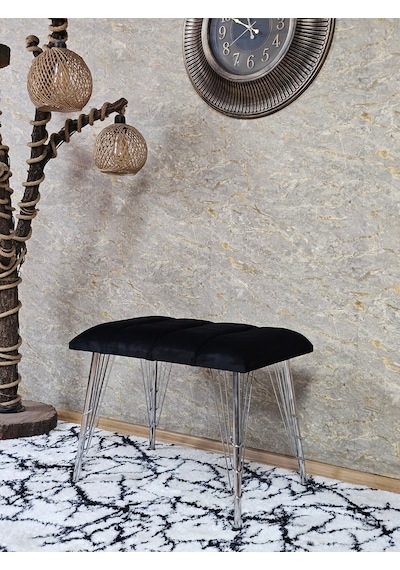 Zafir Metal Krom Tel Ayaklı 60 Cm Puf Bench - Puf - Bench - Oturak - Mutfak Oturağı - Antre Oturağı Siyah