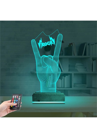 Luvivia Rock Hand Müzik 3d Lamba - Masa Gece Lambası Şeffaf