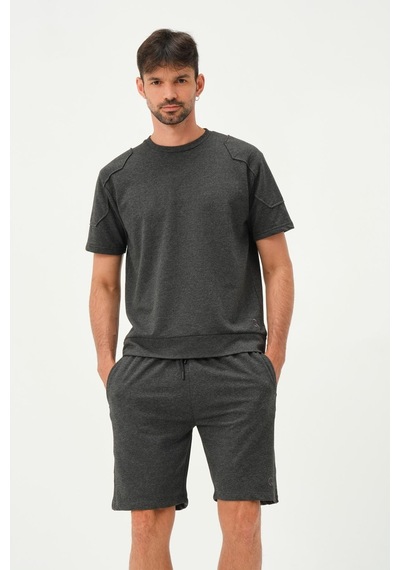 Erkek Kol Detaylı T-shirt Antrasit