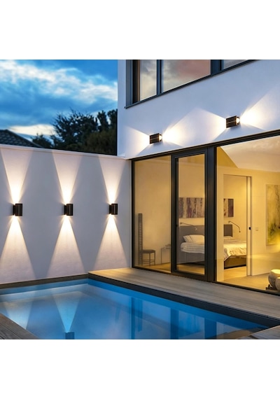 Led Duvar Lambası Dış Mekan Güneş Işığı Yukarı Ve Aşağı Modern Duvar Aydınlatması Ip65 Su Geçirmez Dış Mekan Duvar Lambası Teras Bahçe Giriş Koridor Çitler Doğal Işık, 6 Başlı Diğer