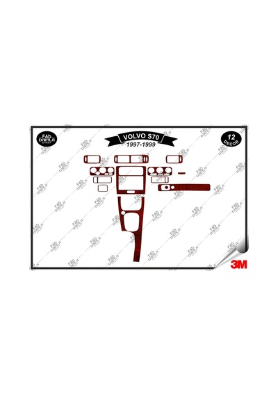 Volvo S70 1997-1999 Torpido Konsol Trim Göğüs Maun Kaplama Set 12 Parça Maun