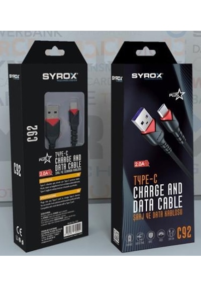 Syrox C92 Plus Type-C 2.0 A Hızlı Şarj Data Kablo 1 M