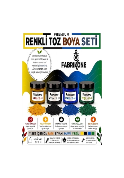 Toz Mum Boyası Seti 10 Cc 4 Lü Soya & Parafin Wax Için Sarı, Siyah, Mavi, Yeşil Bkfab4srsmy10g Karışık
