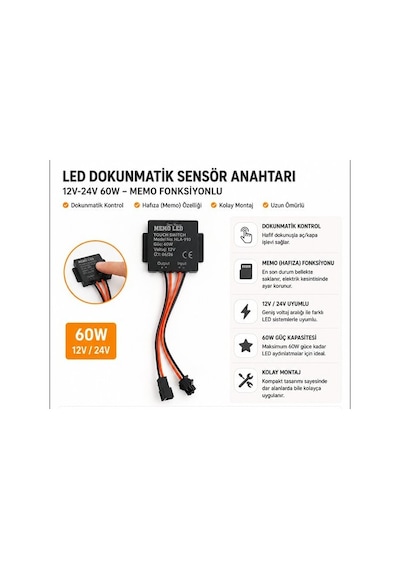 Led Dokunmatik Sensör Anahtarı 12v-24v 60w Memo Hafızalı Touch Switch 2 Adet