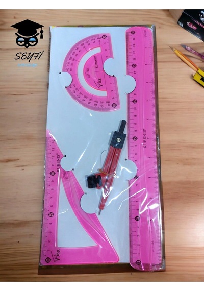 Kırılmaz Cetvel Seti 30 Cm Pergel İletki Gönye Cetvel Plastik Flexible Geometri Seti Mavi