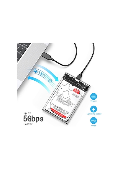 Kuvars 2.5 İnç Sata Usb 3.0 Harddisk Kutusu - Şeffaf - Micro Usb