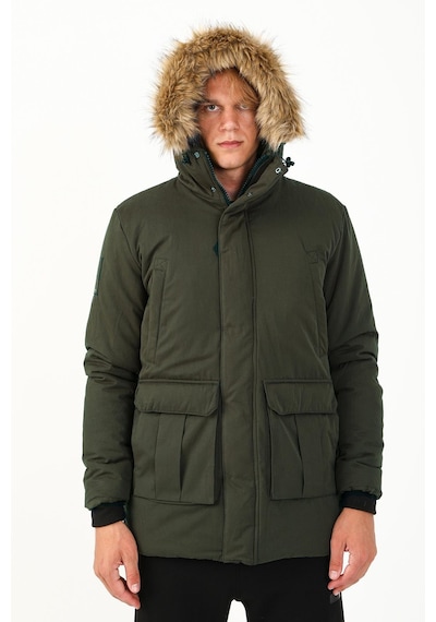 Maraton Sportswear Regular Erkek Kapşonlu Uzun Kol Basic Haki Parka 21302 Haki